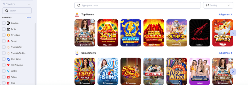 

Glory Casino provides games

